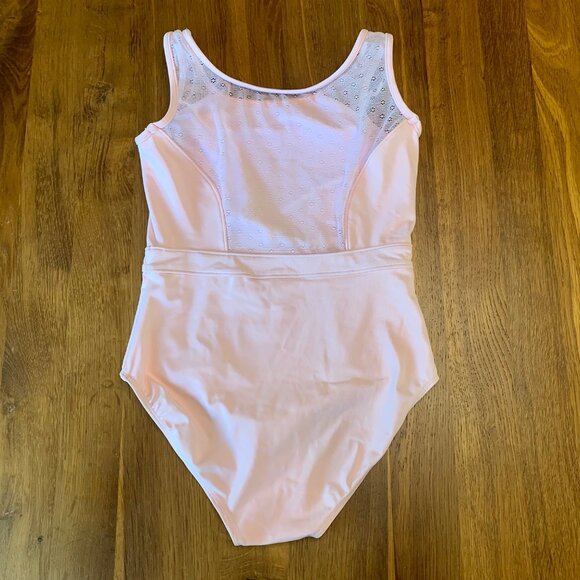 BLOCH Ballet Leotard Girls 12 Pale Pink Mesh Back Sleeveless Dance Leo Floral - Picture 2 of 6